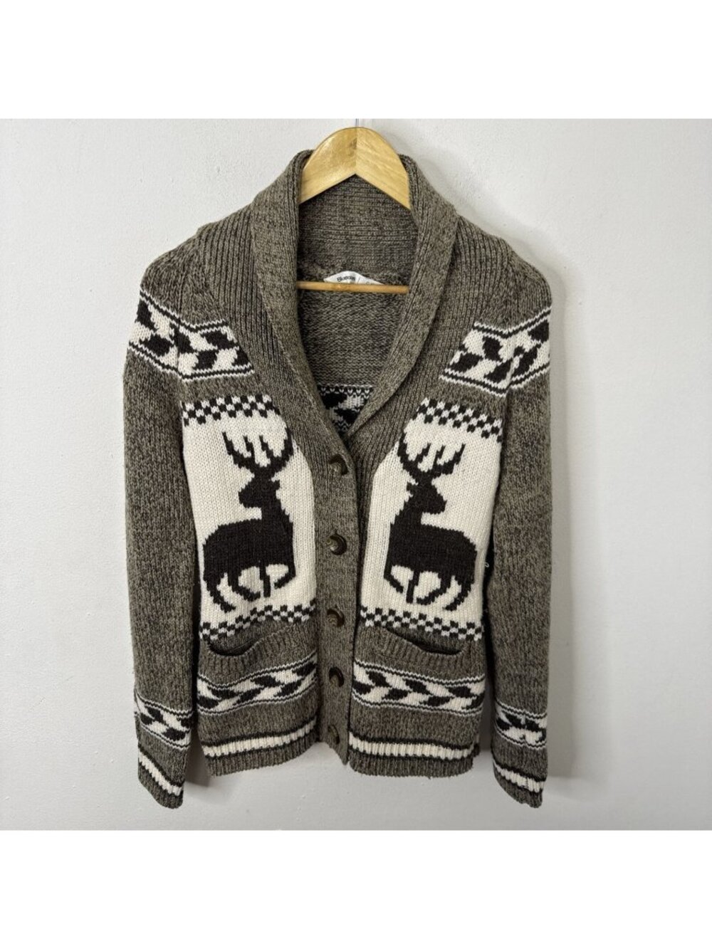 Bluenotes Woman S Elk Deer Western Cowichan Cardigan Knit Sweater Aztec